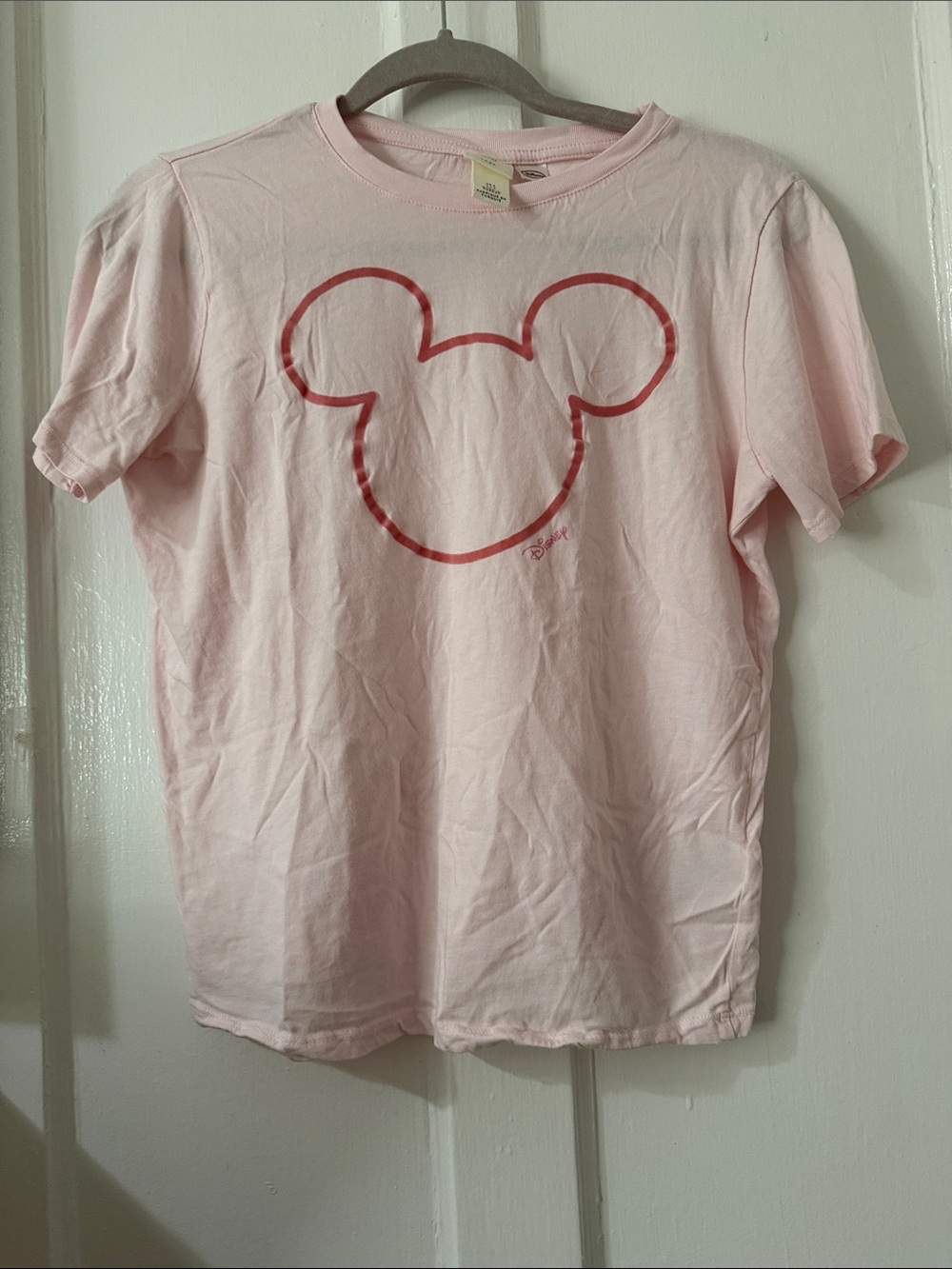H&M Pink Tee with Red Mickey Outline Graphic